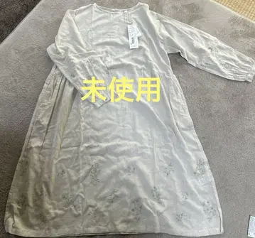 미사용 클라우드 나인 꽃 자수 면 린넨 셔츠 원피스 롱 원피스