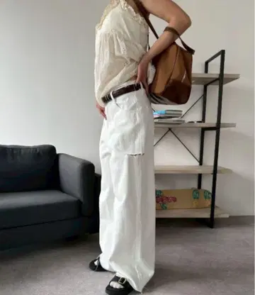 HANNE 컷 아웃 벨트 와이드 데님 M 사이즈