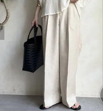DOUDOU 라메 린넨 와이드 팬츠 베이지 TM 사이즈