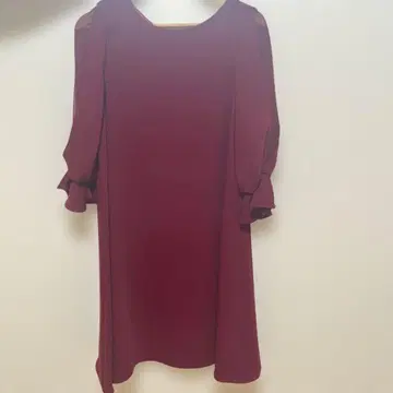 버건디 7부 소매 A 라인 원피스