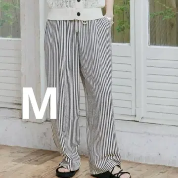 시마무라 메구미 프론트 턱 이지 팬츠 스트라이프 M 새상품