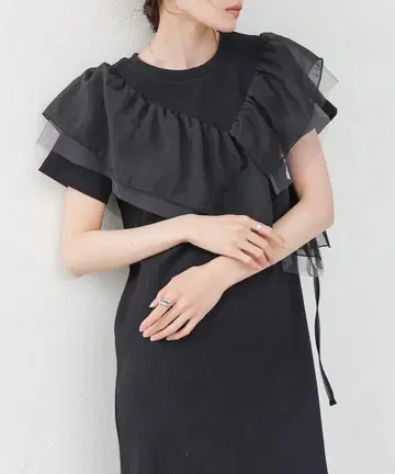 Bab 아지메 프릴 도킹 원피스 블랙 S 사이즈 오간자 바브