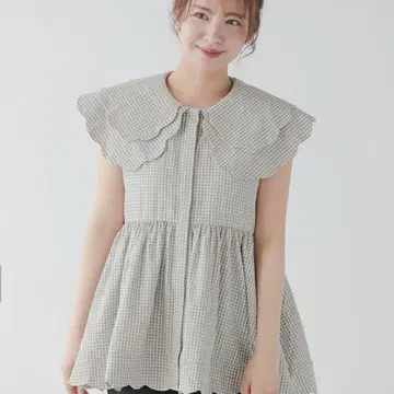 Fitmore 더블 스캘럽 깅엄 체크 블라우스
