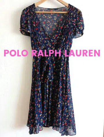 RALPH LAUREN 실크 원피스 시어 꽃무늬 허리 리본