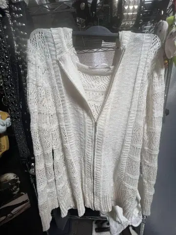 후드 부착 레이스 니트