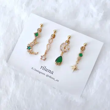 핸드메이드 모듬 귀걸이 세트 별 달 그린