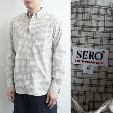 새상품 SERO 미니 체크 버튼 다운 셔츠 베이지 세로