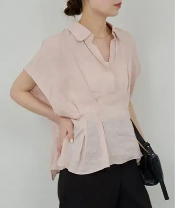 린넨 허리 쉐이프 블라우스 핑크