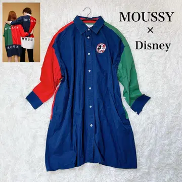 초레어 MOUSSY 디즈니 미키 바이컬러 셔츠 롱 원피스