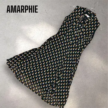 AMARPHIE 아말피 보타이 슬리브리스 원피스 블랙 올 패턴