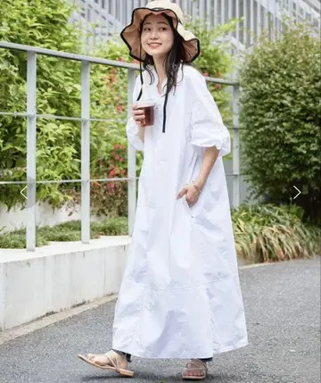 미사용 차오패닉 배색 스티치 볼륨 슬리브 원피스