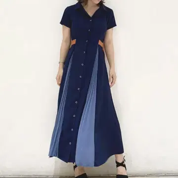 chubby curvy 배색 더블 버클 셔츠 반팔 원피스 빅 사이즈