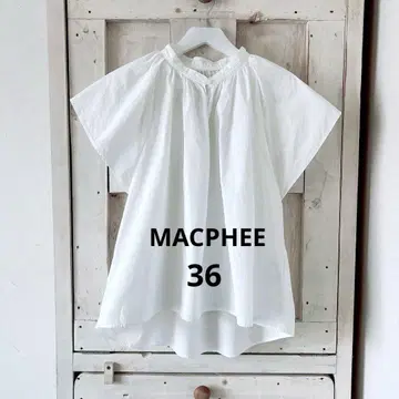 MACPHEE 코튼 브로드 넥 개더 블라우스 화이트 36 반팔