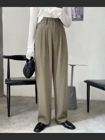 metem select 두꺼운 벨트 하이 웨스트 칼라 슬랙스
