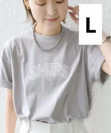 SHIPS 라운드 프린트 로고 티셔츠 (라이트 그레이) (L)