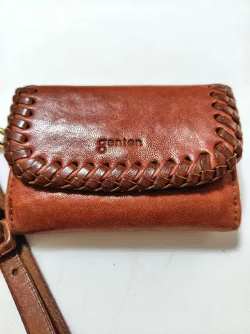 genten 겐텐 뜨개질 디자인 컴팩트 지갑 스트랩 포함 W 후크