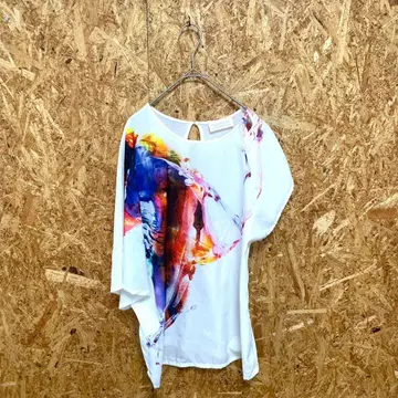 ZARA 자라 반팔 블라우스 컬러풀 얇은 소재 캐주얼 화이트 여성용