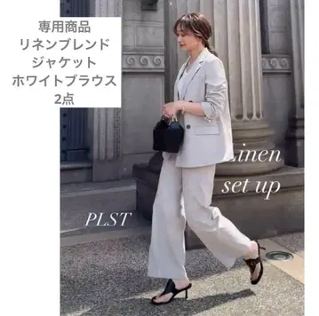 플라스테 린넨 블렌드 더블 자켓 화이트 블라우스 2개
