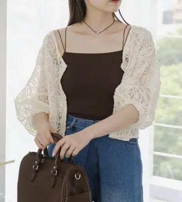 앞뒤 2way 시어 레이스 5부 소매 가디건 kastane