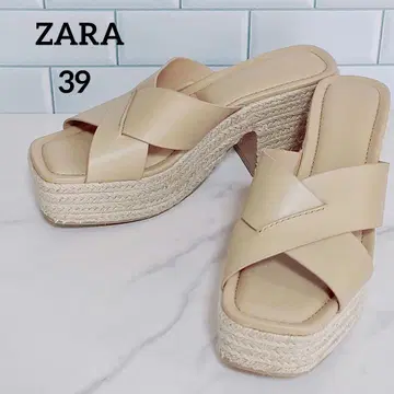 ZARA 가죽 웨지솔 샌들 39 베이지 25.5cm