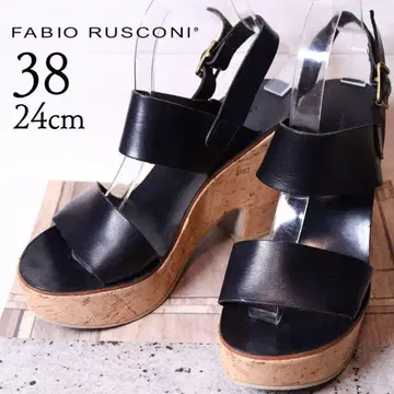 FABIO RUSCONI 통굽 샌들 블랙 24 가죽 스트랩