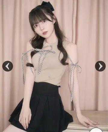 깅엄 체크 리본 니트 탑 핑크 미셸 마카롱