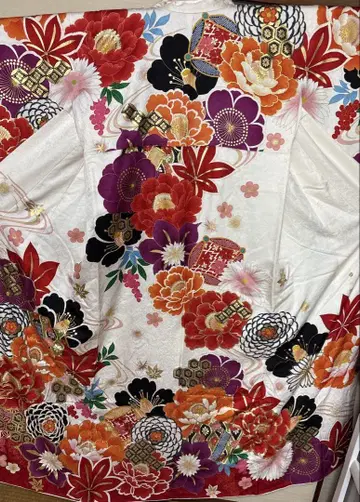 화이트 화문 무늬 후리소데 기장 160