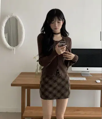 nugu modimood [벨트 SET] 체크 미니 스커트 팬츠