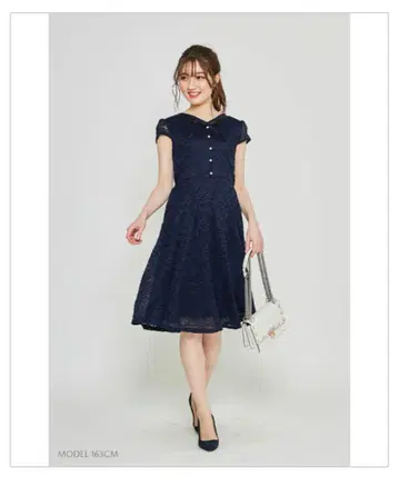 tocco closet 보타이풍 리본 장식 펄 버튼 플라워 레이스 원피스
