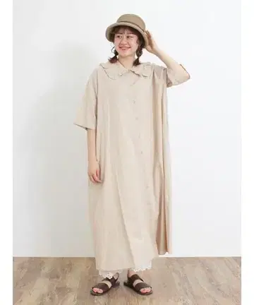새상품 빅 옷깃 원피스 베이지 Samansa Mos2 사만사 모스모스