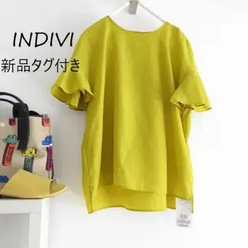 새상품 INDIVI 인디비 실키 러셀 디자인 블라우스 옐로우 컬러