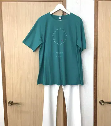카모이 요코 TUNIC 티셔츠 면 100% 강연사 에메랄드 그린