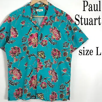 Paul Stuart 폴 스튜어트 반팔 면 린넨 올 패턴 알로하 셔츠 L