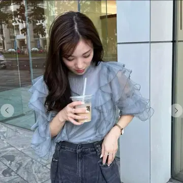 COCODEAL 튤 프릴 블라우스 코코딜 블루 그레이