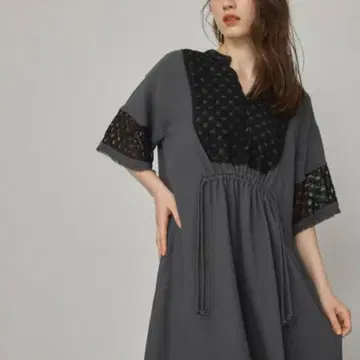 퍼블릭 도쿄 코드 레이스 카프탄 원피스 다크 그레이 프리 사이즈