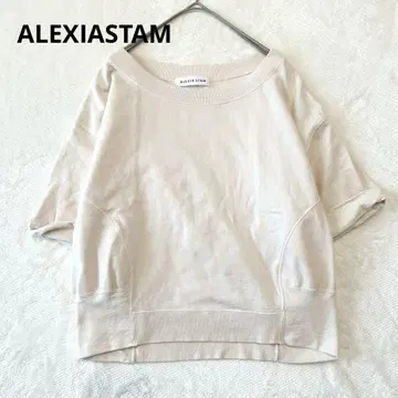 ALEXIASTAM 반팔 맨투맨 상의 로고 와펜 보트넥 면