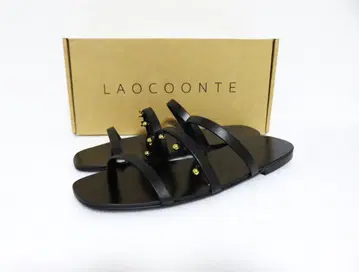 새상품 LAOCOONTE 플랫 가죽 샌들 37 블랙