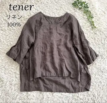tener 테넬 린넨 100% 턱 프릴 블라우스 5부 기장