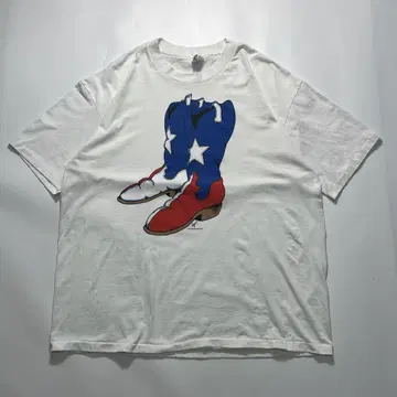 90s 헤인즈 USA제 부츠 디자인 빈티지 티셔츠 XL 화이트 6797