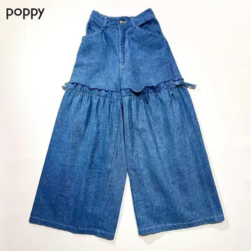 A94 poppy 개더 프릴 리본 와이드 팬츠 아사기뇨 데님 팬츠