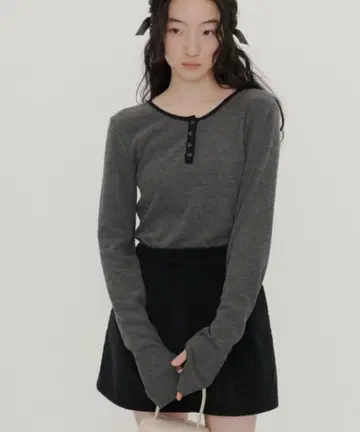 GIUNON 롱 슬리브 리브 탑 사이즈 1