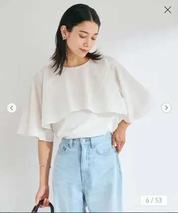 미사용 새상품 Oggi 콜라보 프릴 레이어드 화이트 상의