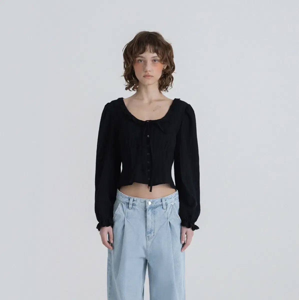 Without Summer Prelin ribbon blouse_black