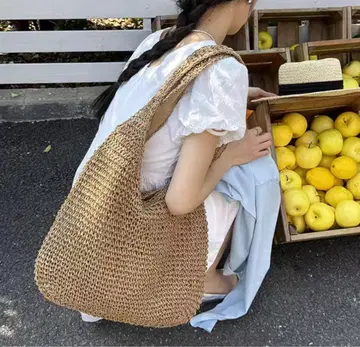 숄더 카고 백 썸머 백 스트로우 백 천연 소재 여름 브라운