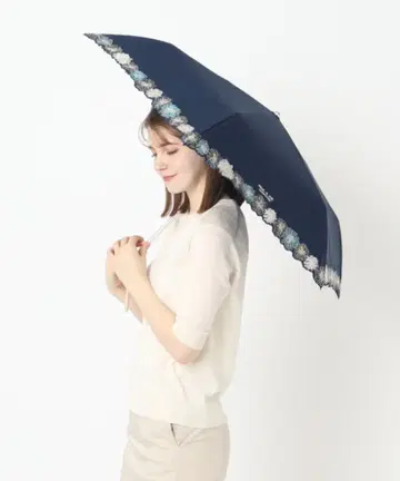 우천 겸용 접이식 양산 "크리산템 자수" 네이비