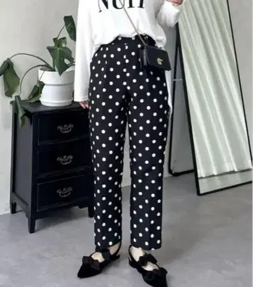 물방울 패턴 하이 웨스트 캐주얼 팬츠