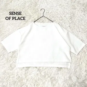 센스 오브 플레이스 크롭 기장 반팔 티셔츠 (F) 세탁 가능 와플 화이트