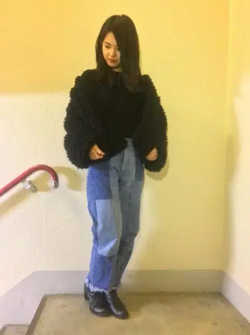 MOUSSY 하이웨스트 패치워크 스트레이트 W27 플렌지 데님