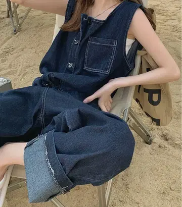 데님 올인원/슬리브리스 데님 살로펫 올인원
