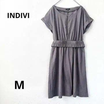INDIVI 반팔 원피스 튜닉 벨트 포함 오피스 캐주얼 브라운 M